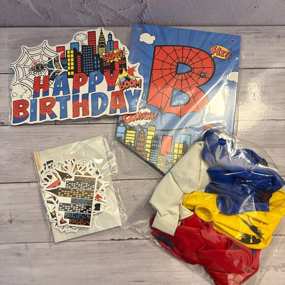 Superhero Cartoon Spiderweb Birthday Decorations NEW (SKU: 253MI) - Picture 1 of 2